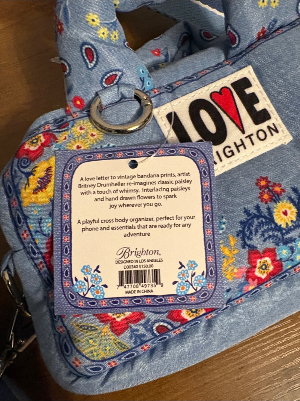 Brighton Light Blue Bandana Love Floral Crossbody Bag - Picture 5 of 10